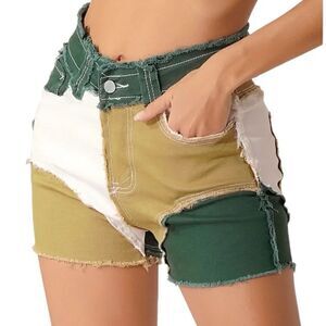 Potili High Waisted Distressed Color Block Denim Shorts size 8